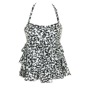 Island Escape Black White Cape May Tiered Bandeau Tankini Top sz 6